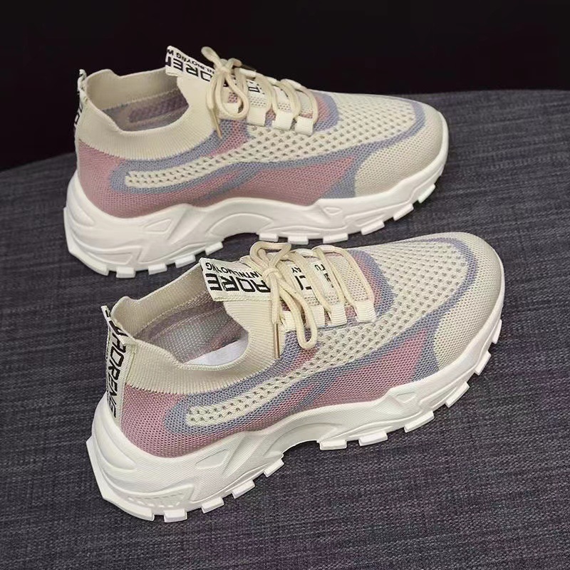 Women's Dad Shoes 2023 Spring New Shoes Breathable Flying Woven Running Sports Shoes Simple Comfortable Platform Women's Shoes