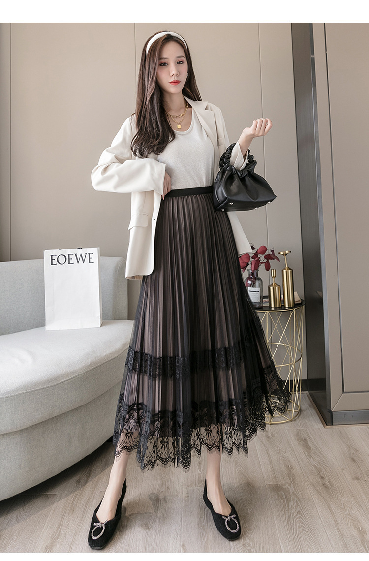 2021秋季新款金丝绒网纱半身裙 高腰显瘦两面穿仙女裙百褶纱裙