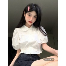 韩系甜美娃娃领泡泡袖衬衫女装夏季2023新款洋气减龄百搭短款上奥