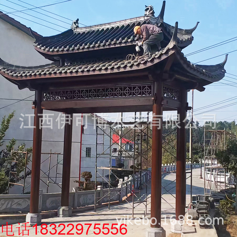 批发古建牌坊牌楼 农村景区仿古防腐木大门 古建门楼山门厂家直销