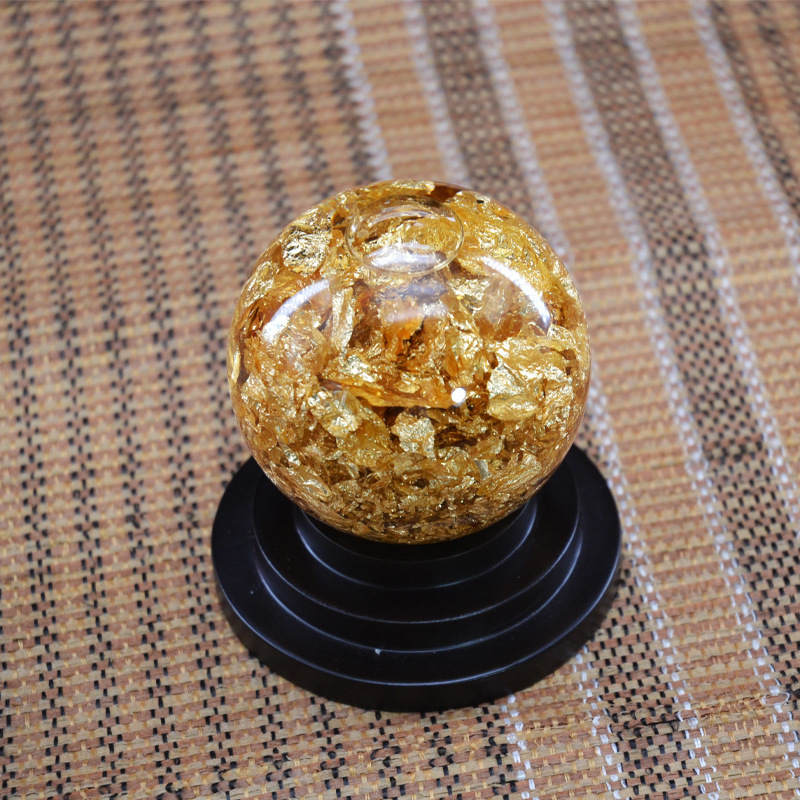水晶金箔风水转运球摆件风生水起家居玄关办公招财工艺品商务礼品