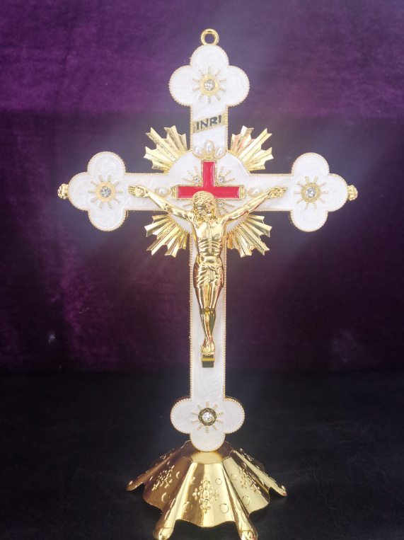 外贸欧式镶钻镶珍珠耶稣十字架挂件摆件天主教圣物基督教工艺礼品