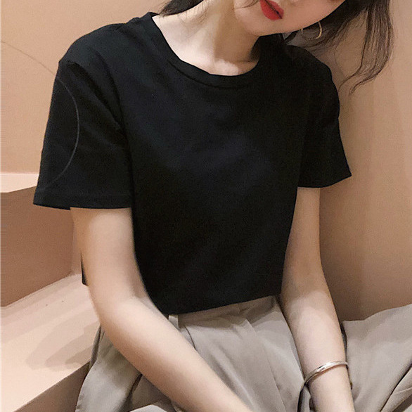 夏季基础款内搭短袖黑色t恤女装打底衫显瘦棉辣妹上衣别致小众