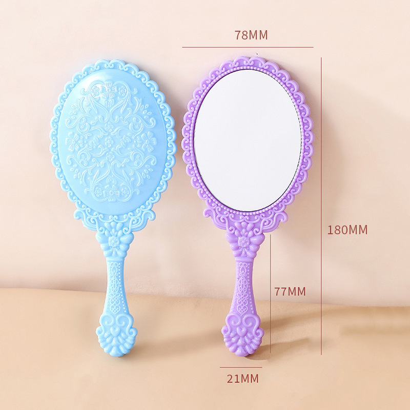 Wholesale Cross-Border European Pattern Hand-Held Makeup Mirror Portable Portable Dressing Ins Small Mirror Handle Makeup DIY Mirror