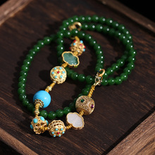 复古祖母绿圆珠项链 新中式法式祖母绿圆珠项链 绿松石玛瑙项链