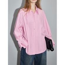 ELLE法式设计感小众气质粉色衬衫女2024春新款小个子衬衣独特上衣