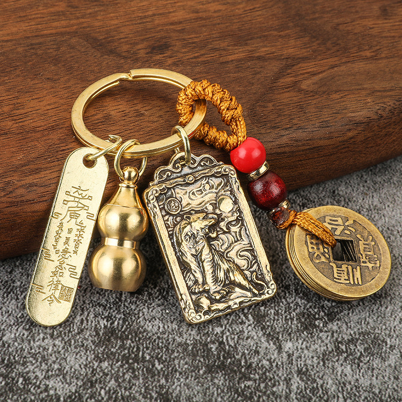 Brass Zhao Gongming Zodiac Keychain Pendant Blessing Personalized Keychain Accessories One Piece Dropshipping Free Shipping