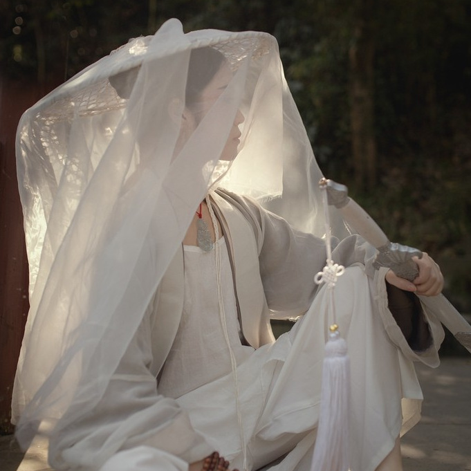 侠女摄影道具武侠帽子斗笠演出写真直播防夏晒遮容面纱古装配饰