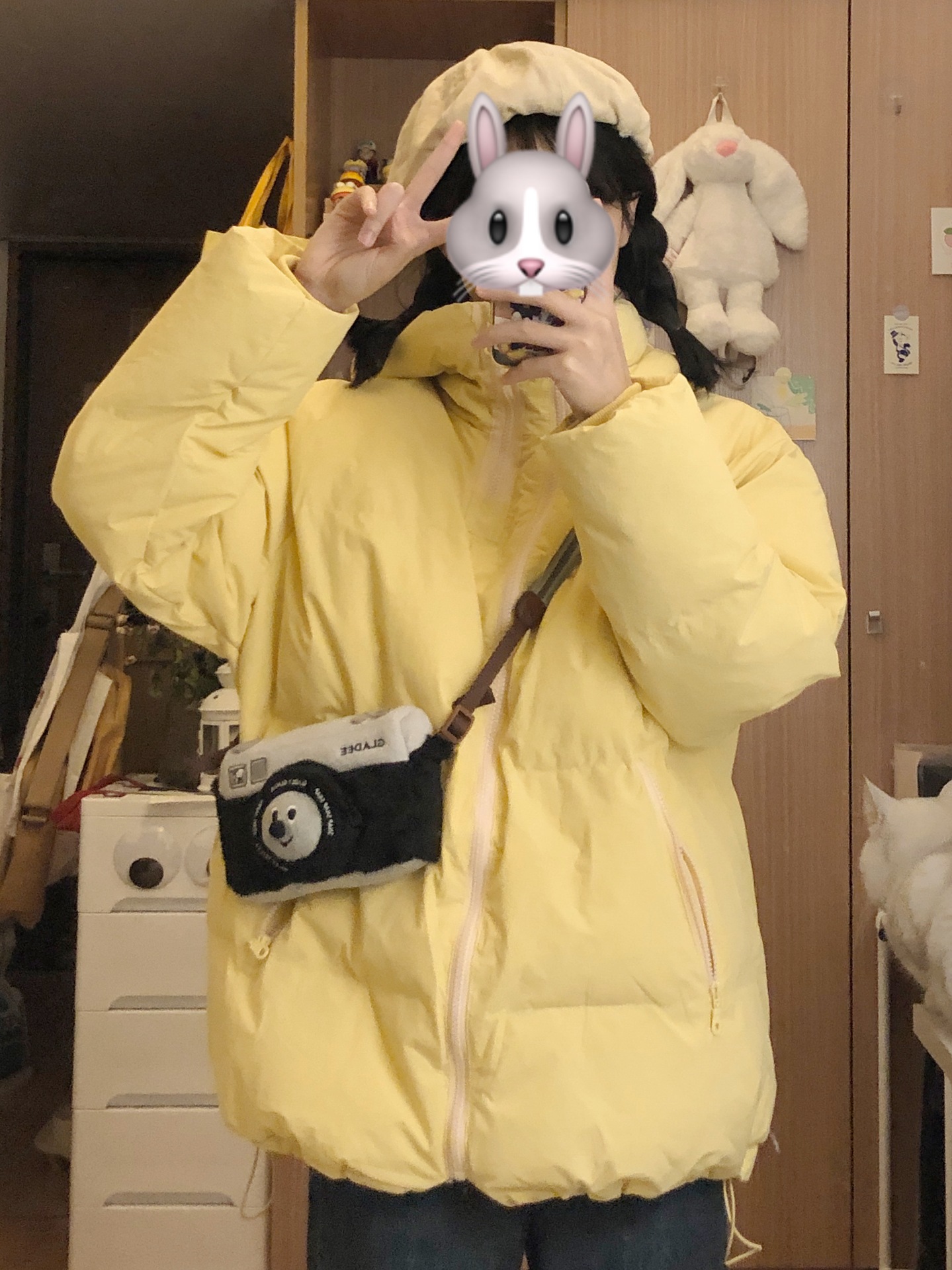 熊熊子的店 黄橙子同款韩系150小个子连帽奶黄色棉服女冬季外套