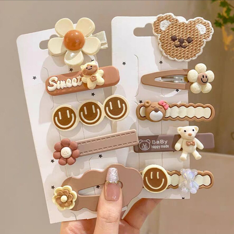 Milk Coffee Color Acrylic Bear Barrettes Primary and Secondary School Students Do Not Hurt Hairpin Bb Clip Cropped Hair Clip Barrettes Girlish Duckbill Clip