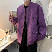 高级感渐变皮飞行员机车服夹克男士复古ins潮牌立领休闲外套