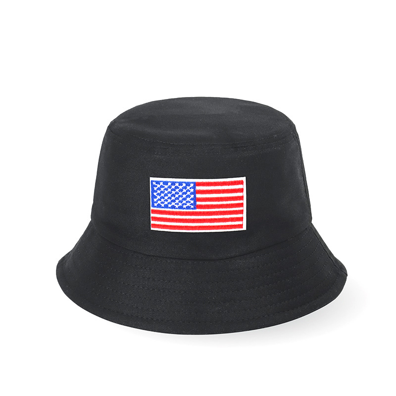 Cross-Border Amazon American Flag Embroidered Fisherman Hat Men's and Women's Fashion Bucket Hat Outdoor Sun Hat Sun Hat