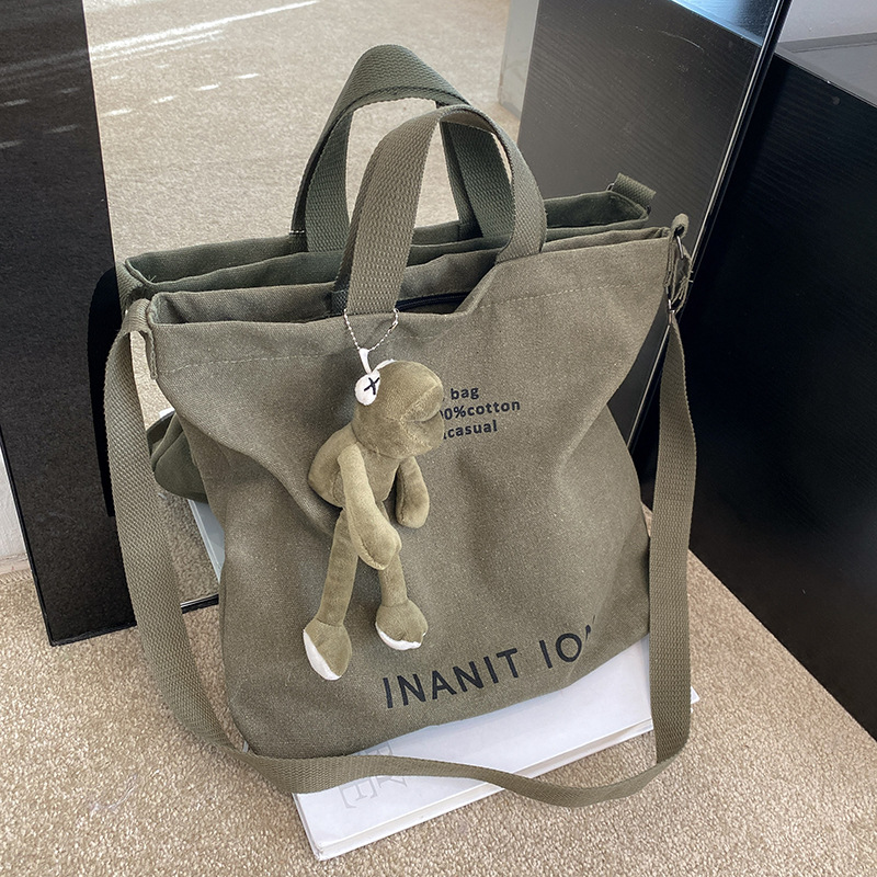 Japanese Canvas Unisex Crossbody Bag Washed Canvas Thickened Handbag Large Capacity Trendy Urban Art School Bag