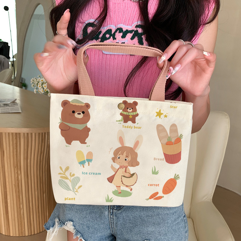 Canvas Bag 2024 New Student Female Work Commute Small Cloth Bag Portable Hand Cloth Suitcase Large Capacity One Piece Dropshipping
