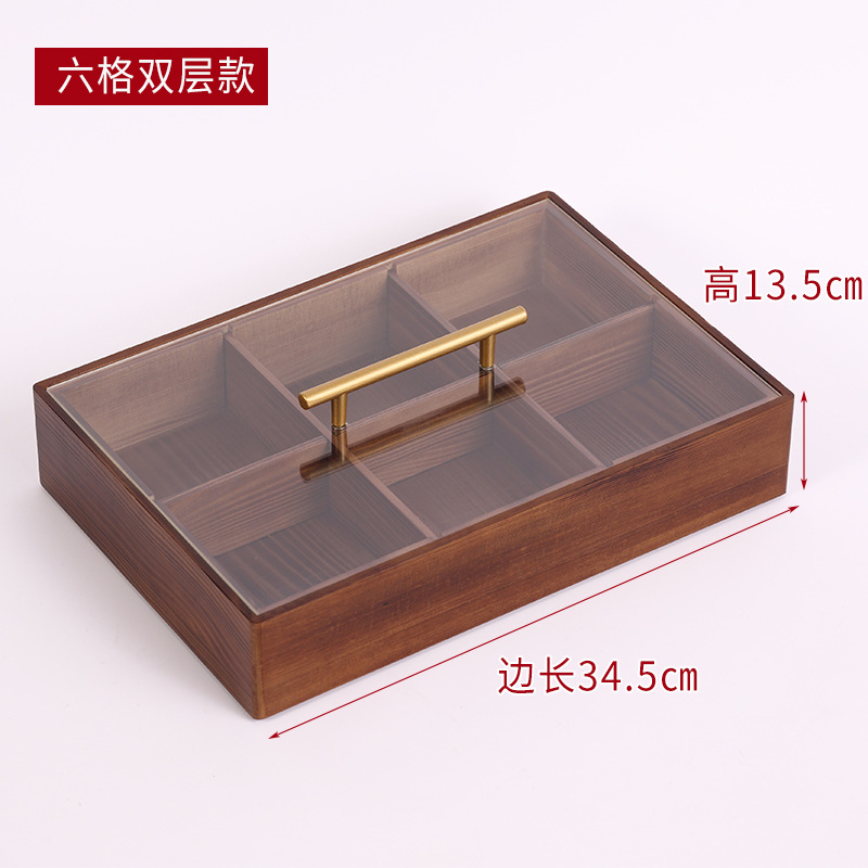 New Chinese Nuts Snack Storage Box Living Room Home New Year Grid Dried Fruit Box Melon Seeds Candy Box Solid Wood Fruit Plate