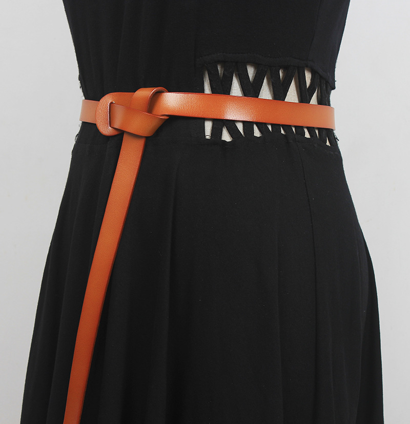 细腰带女真皮装饰毛衣大衣百搭配西装裙子时尚ins风黑色小皮带潮