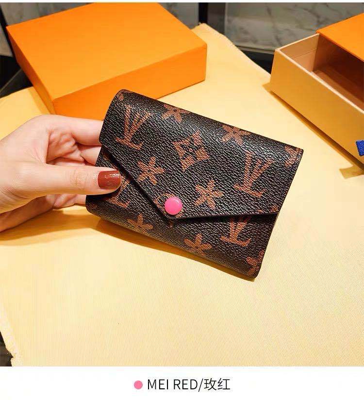 经典款女士短款三折零钱包老花豆豆包印花真皮钱夹百搭复古手拿包