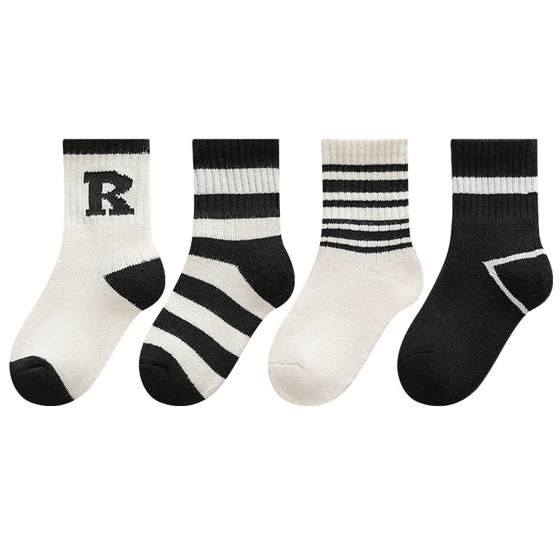 Children's Socks Winter Thicken Thermal Middle Tube Baby's Socks Terry Fleece Letter-Printing Korean Style Fashion Boys and Girls Athletic Socks