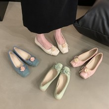 仙女风文艺方头单鞋女鞋子2024年新款春季配裙子设计感复古奶奶鞋