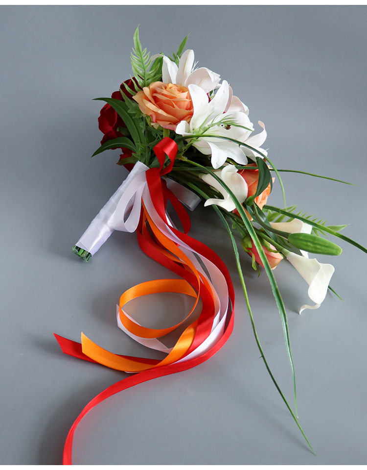 仿真百合新娘手捧花水滴瀑布韩式婚礼拍照道具花束亚马逊厂家批发