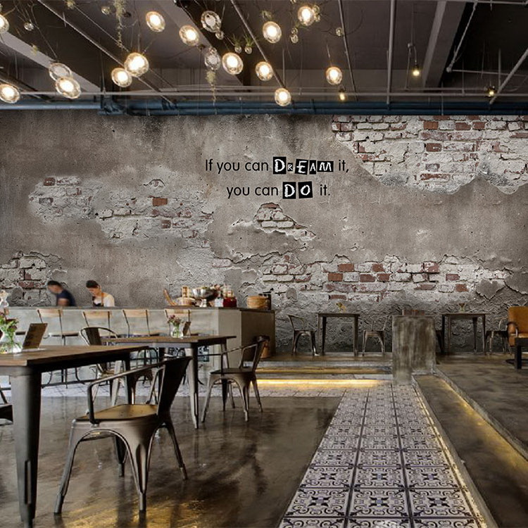 3d复古破旧做旧工业风灰色水泥砖纹砖墙墙纸拍照打卡装饰墙布壁画
