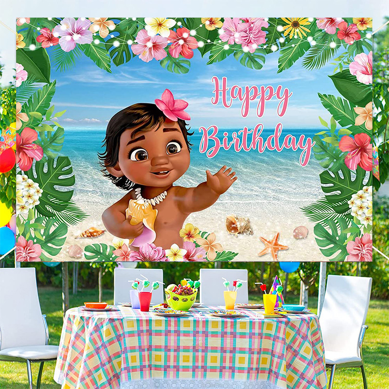 Moana Baby Birthday Banners Birthday Background Fabric Moana Birthday Party Decoration Supplies Photo Background