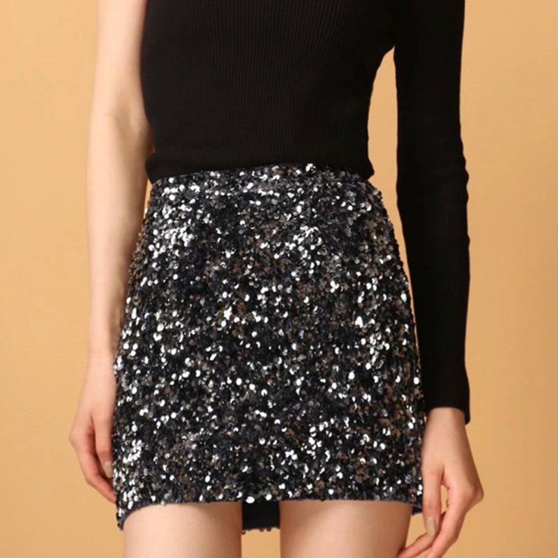 【商场同款】哥迪伦2021秋冬新时尚钉珠亮片a字包臀半身裙女短裙