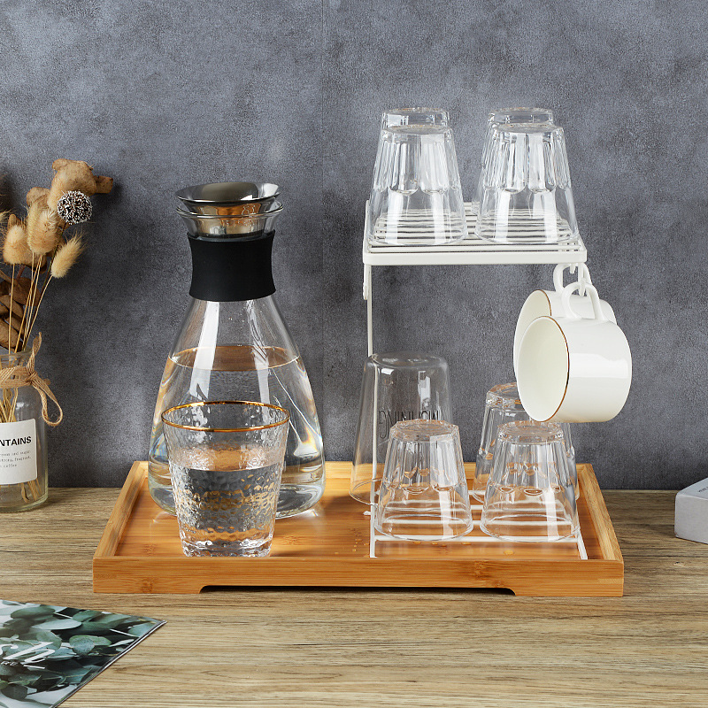 托盘玻璃水杯挂架沥水置物架茶杯架水杯架子创意咖啡杯收纳杯子架
