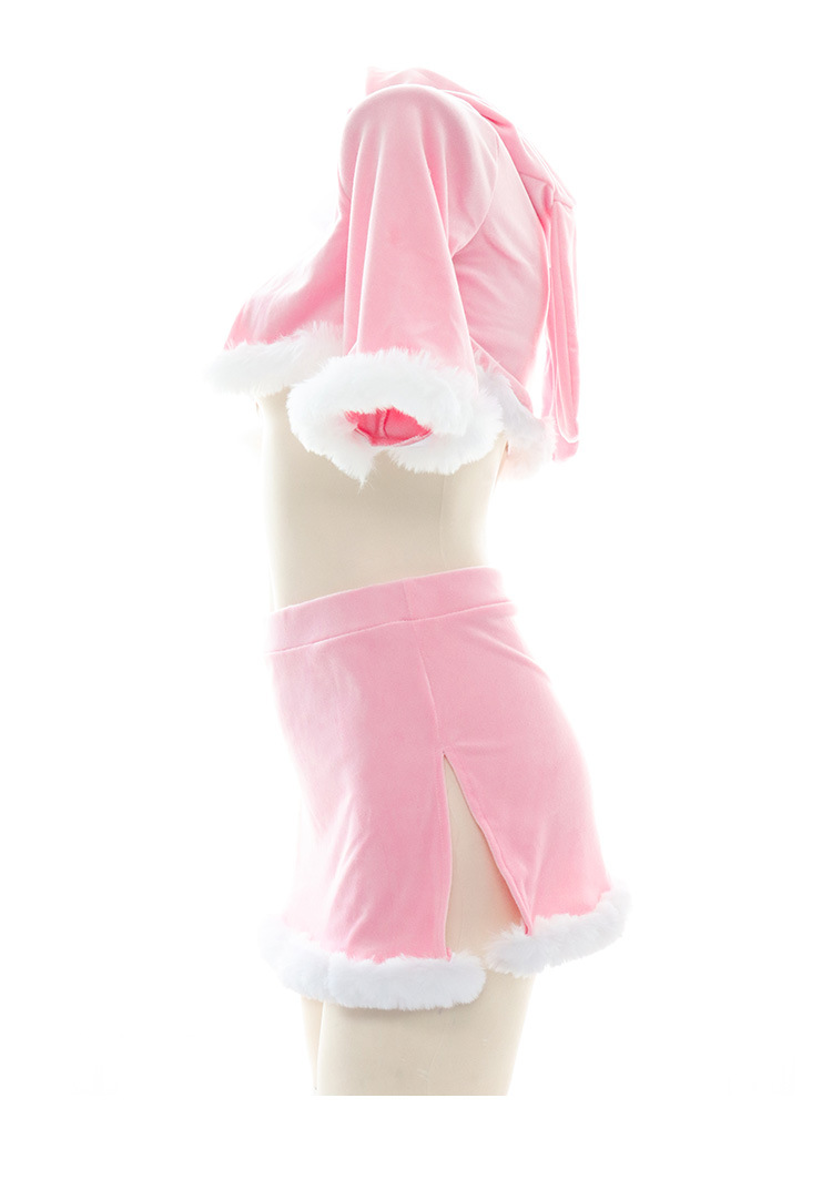 情趣内衣粉色兔女郎套装分体软萌毛绒制服性感辣妹睡衣睡裙t0899