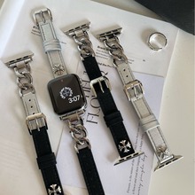 黑银拼色克罗芯单排牛仔表带适用于applewatch苹果手表iwatch98代