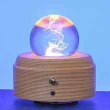 八音盒diy发光木底座工艺品实木发光水晶球旋转音乐盒小夜灯底座