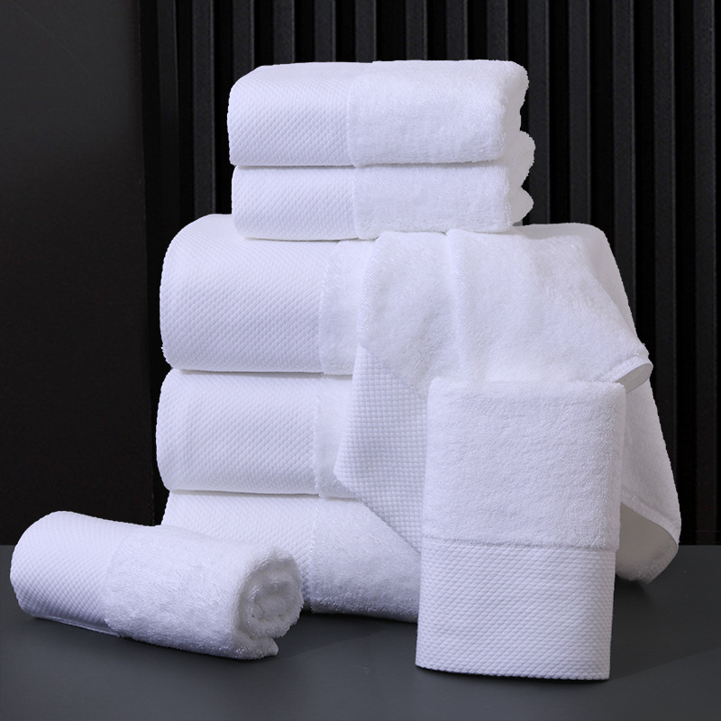纯棉浴巾酒店吸水宾馆高档涤棉白色毛巾浴巾美容院毛巾套巾可刺绣