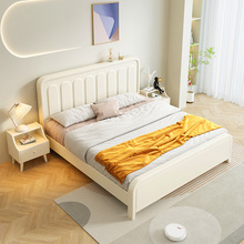 白色实木床奶油风现代简约1.5m1.8米双人床轻奢北欧主卧室高箱床