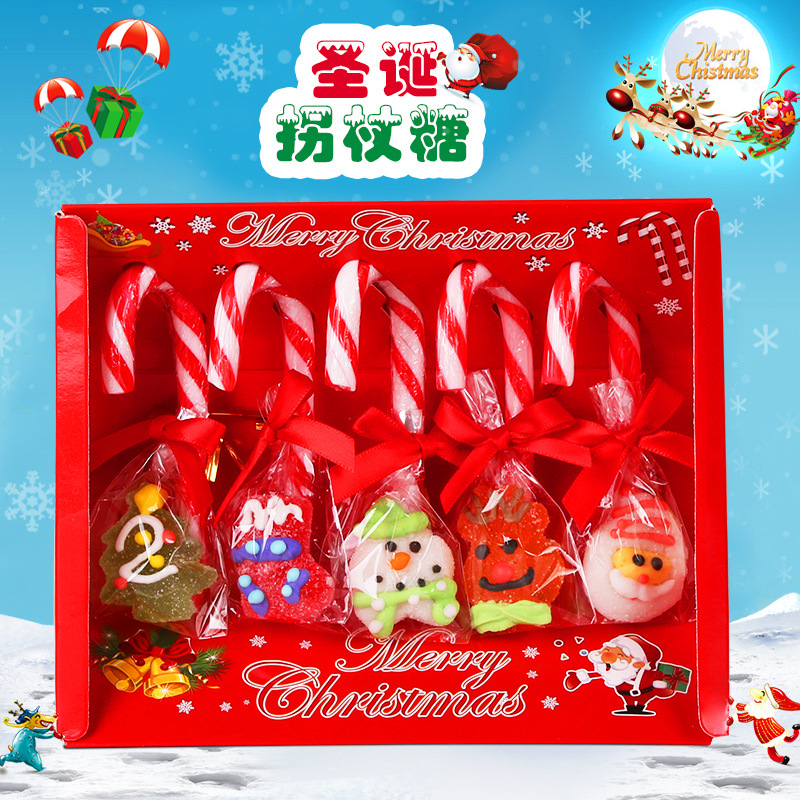 圣诞节礼盒啫喱拐杖糖棒棒糖圣诞节糖果零食品网红糖果圣诞节礼品-阿