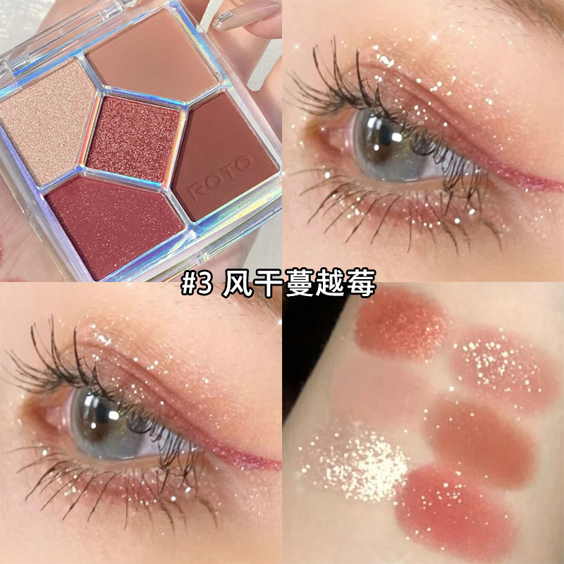 Roto Eye Shadow Plate Matte Shimmer Fine Glitter Cold Brown Earth Color Student Price Small Kit 5 Color Eye Shadow Plate Female