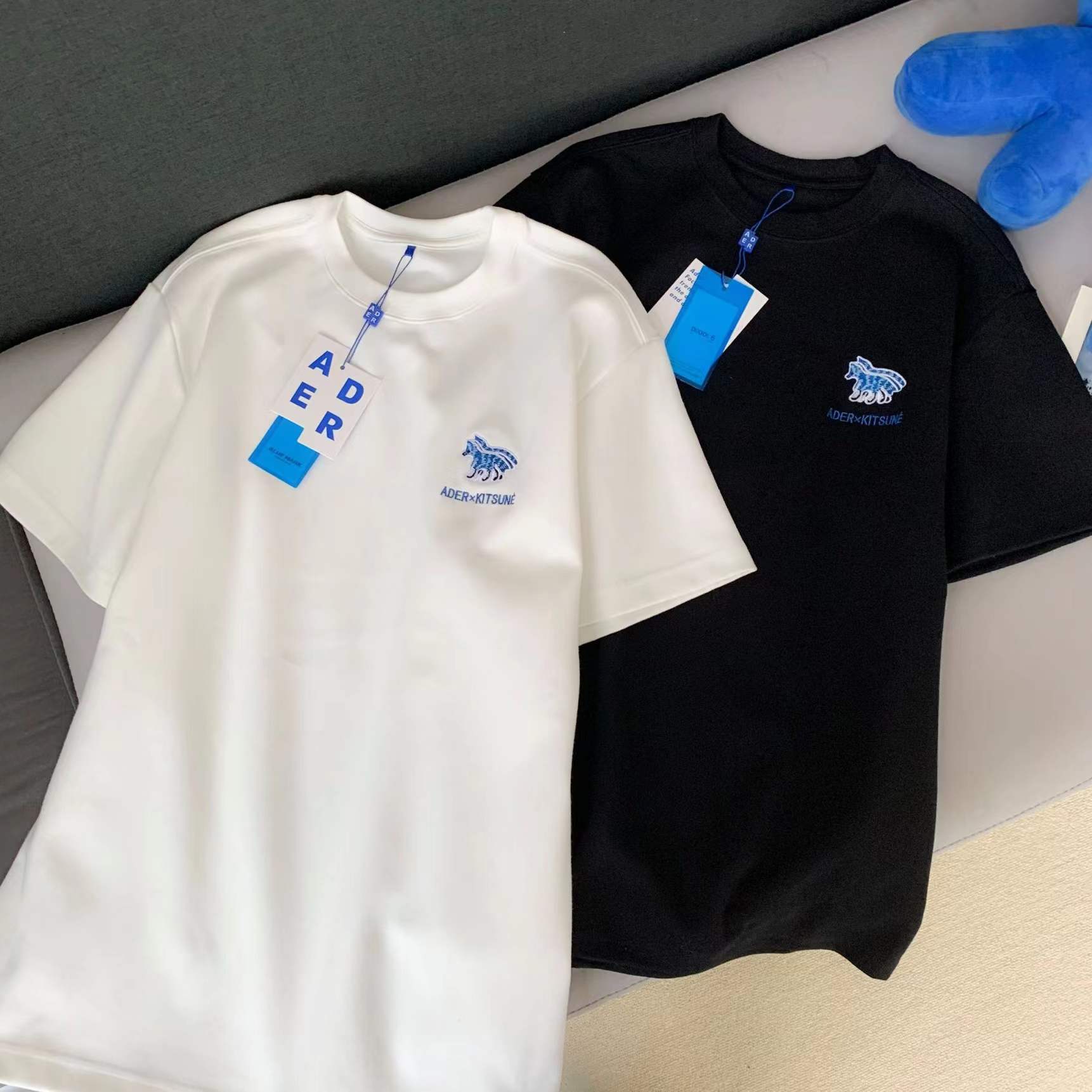 韩国ader 短袖t恤女 男女打底衫重工刺绣三个狐狸联名款宽松半袖