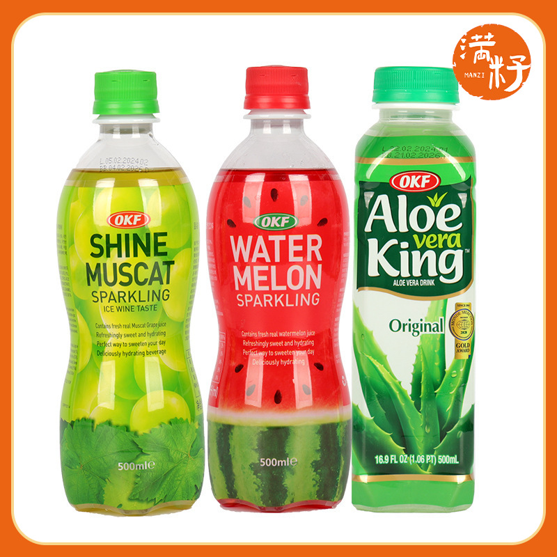 韩国进口okf碳酸饮料355ml乌龙茶大麦茶饮料500ml果味含气饮品