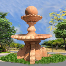 石雕喷泉晚霞红大理石水钵庭院流水景观户外广场别墅公园喷水摆件