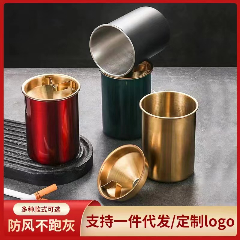 stainless steel ash tray prevent fly ash drop-resistant internet bar and internet café bar ashtray thickened creative ashtrays cylinder logo