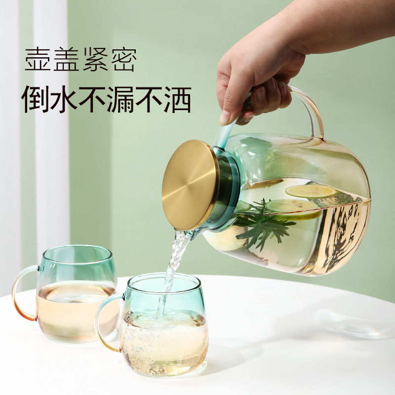 Large Capacity Thickened Water Pitcher Glass Pot High Temperature Cold Boiled Water Juice Teapot Cold Kettle Water Cup Set