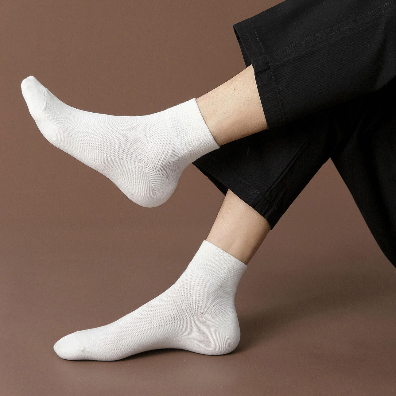 袜子男中筒袜春夏季薄款白色棉底网眼透气短袜吸汗防臭吸汗长袜男