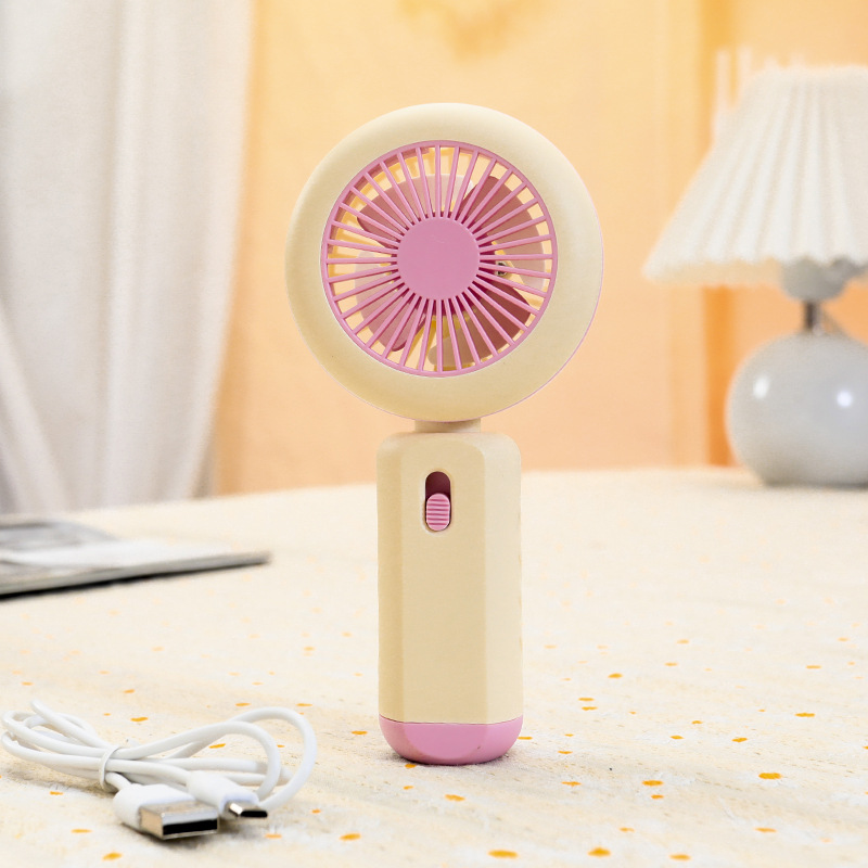 Cross-Border Simple Handheld LED Ambient Light Small Fan Summer Portable Second Speed Control Rechargeable Fan Gift