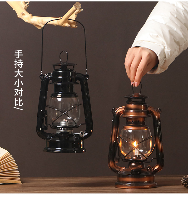 创意复古煤油灯古铜色马灯野营灯户外帐篷灯应急露营手提挂灯批发