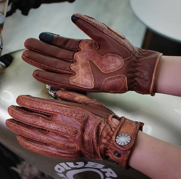uglybros摩托车骑行手套机车复古哈雷触屏手套羊皮手套春夏冬男女