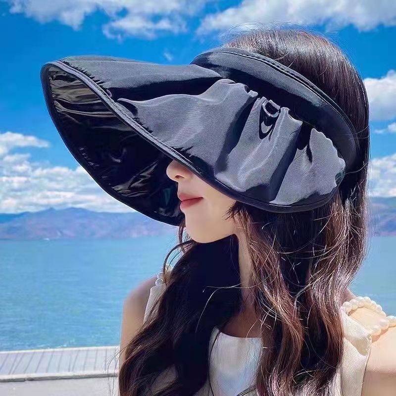 Summer Vinyl Sun Protective Shell-like Bonnet Folding Sun Hat Women's Topless Hat Outdoor Beach Cycling Headband Sun Hat