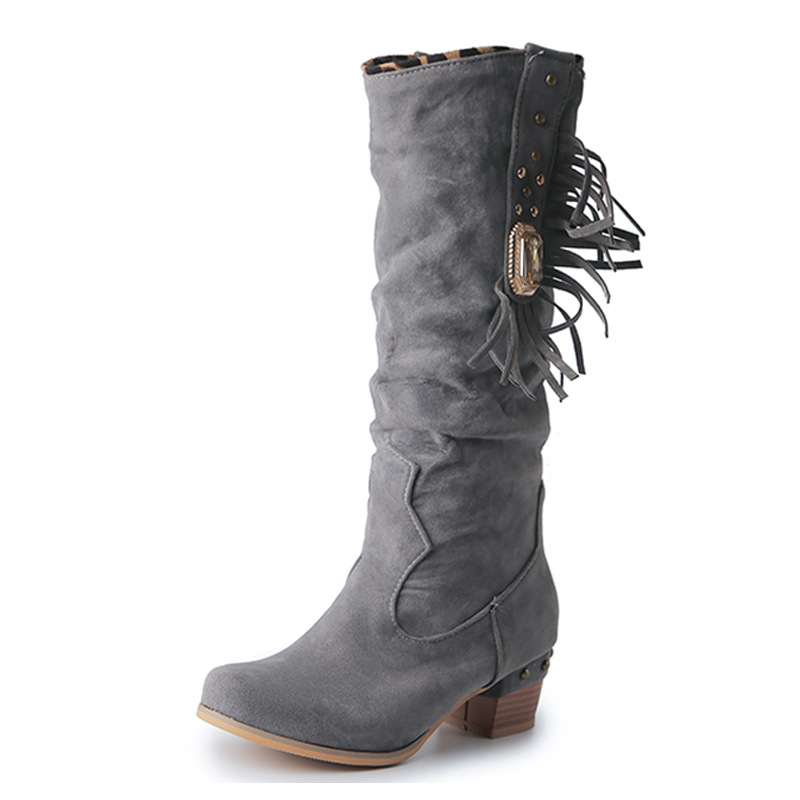 英伦风流苏女靴秋冬中跟高筒靴大码外贸跨境7442-5-阿里巴巴