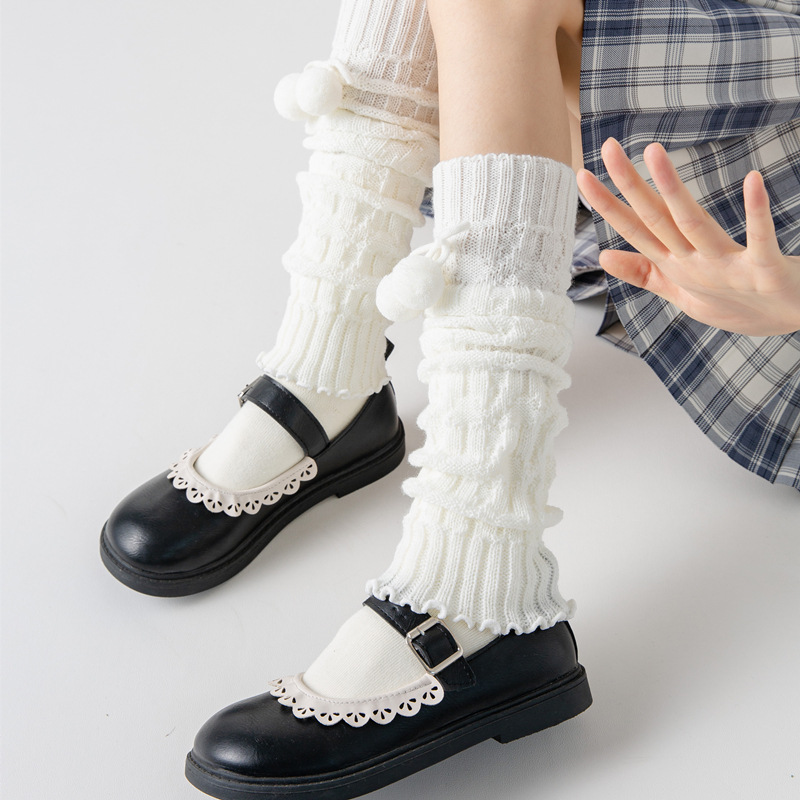Japanese Style Foot Sock White Wool Loose Socks Lolita Calf Socks JK Knitted Women's Winter Tube Socks Autumn and Winter Warm