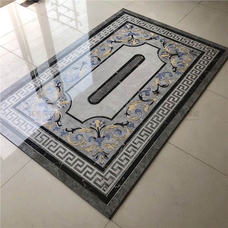 灰色微晶拼花地砖欧式客厅拼花瓷砖过道走廊造型砖入户玄关地心砖