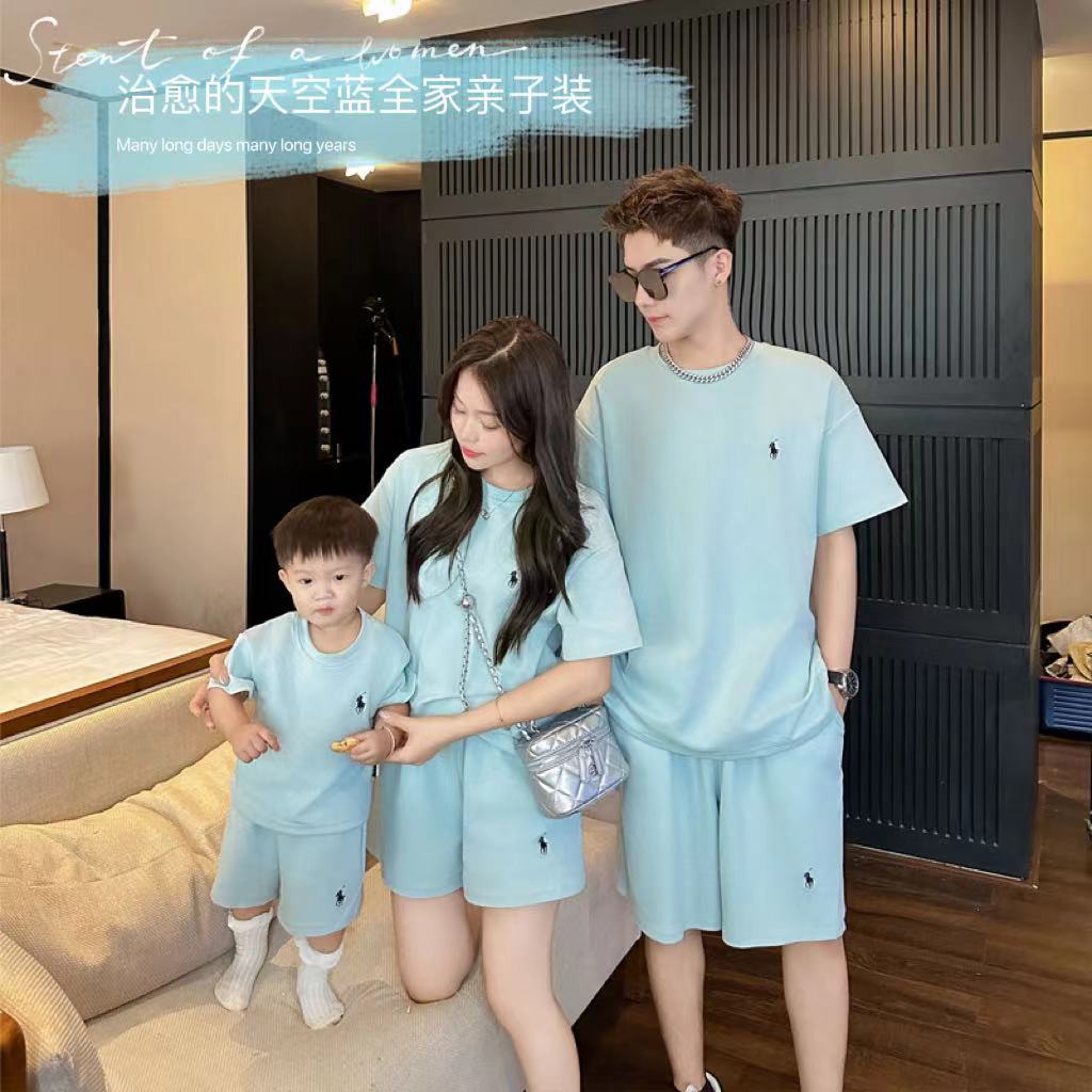 亲子装休闲套装母子母女一家三口夏装短袖t恤小学幼儿园演出服