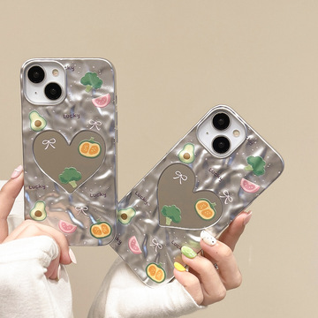 ins风清新牛油果适用iphone14promax苹果15手机壳12/13爱心镜面11